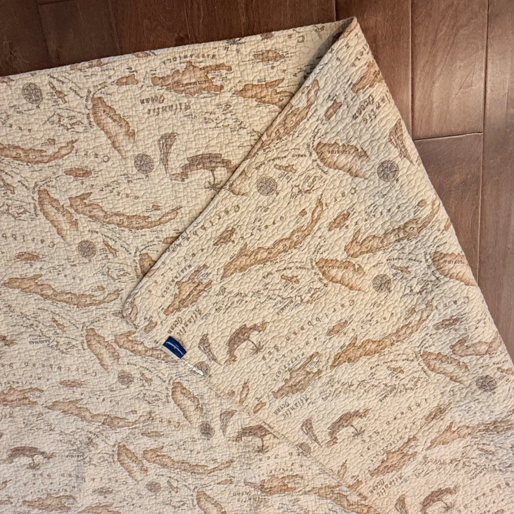 Tommy Bahama Home Caribbean Map Quilt Shams Set Tan Coastal Nautical 3pc Full